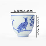 Shouzang kiln blue and white Myna peach blossom master cup single cup Jingdezhen Chinese hand-painted sample tea cup