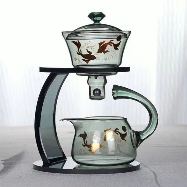 Glass palace lamp tea set tea cup set semi-automatic glass tea set Kung fu tea set net red glass tea cup